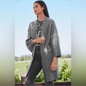 Johnny Was Thermal Ribbed Knit Kimono Charcoal Sweater Women’s Sz XL